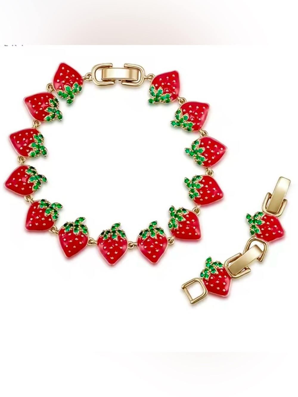 Strawberry Charm Bracelet - Red & Green Enamel
